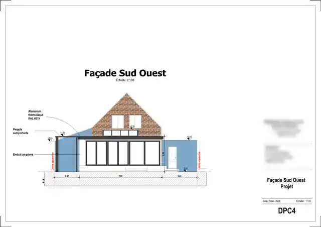 Page de dossier anonymisée : façade sud-ouest du projet